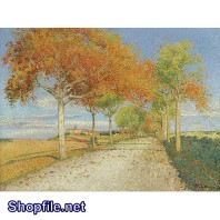 Tranh sơn dầu nước người con đường mùa thu